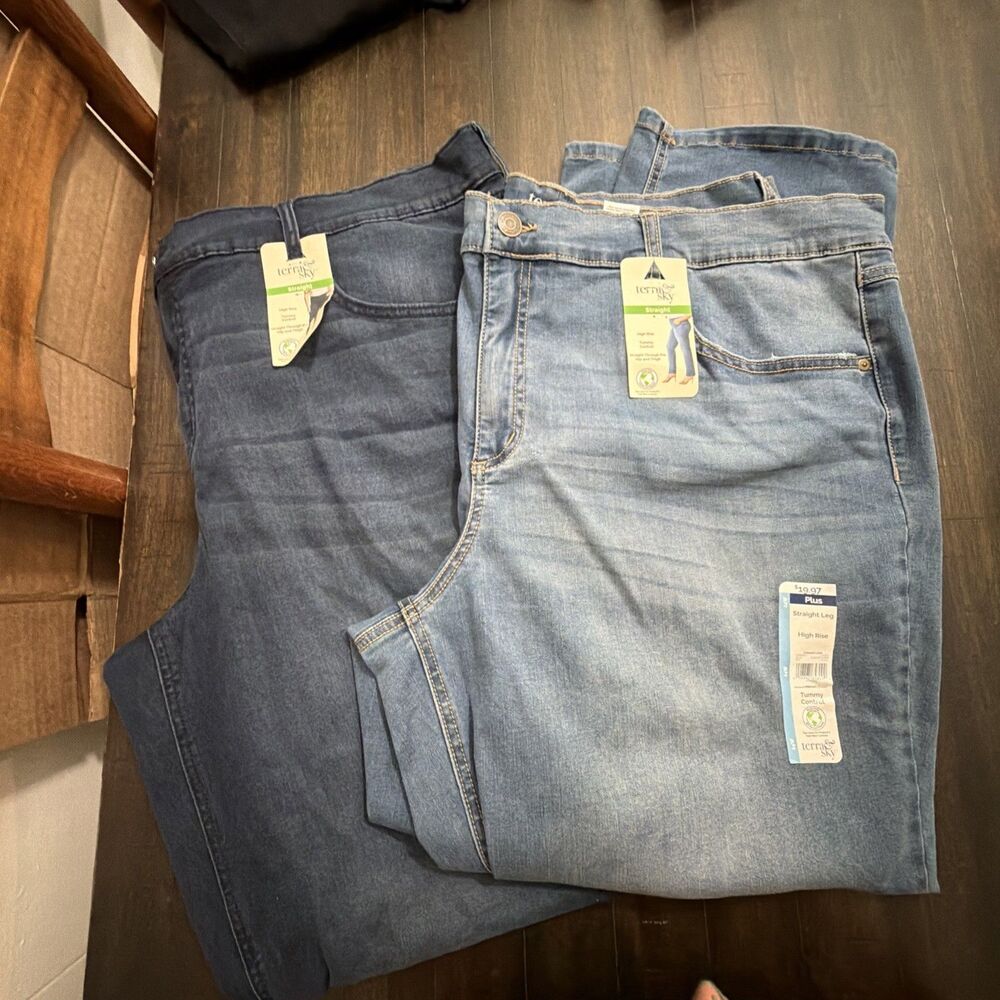 New!Terra&Sky Dark Wash High Rise Straight Leg Jean. Size 24W. Great Casual Jean